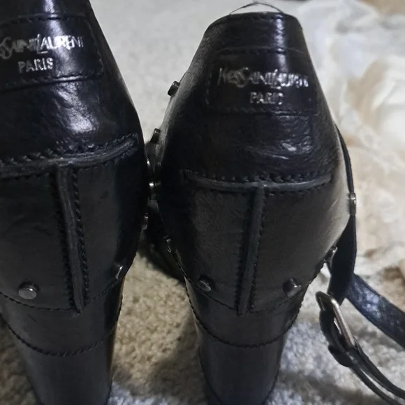 YSL.  Saint Laurent Women's Black Strappy Heels - Picture 4 of 7